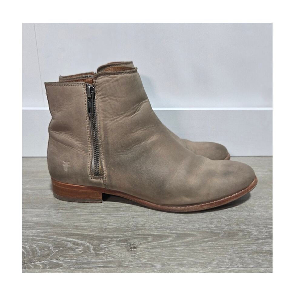 Frye Carly Double Zip Tan Distressed Leather Woman's Ankle Boots Size 9.5